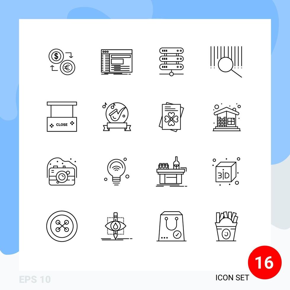 Editable Vector Line Pack of 16 Simple Outlines of barcode network admin data software Editable Vector Design Elements