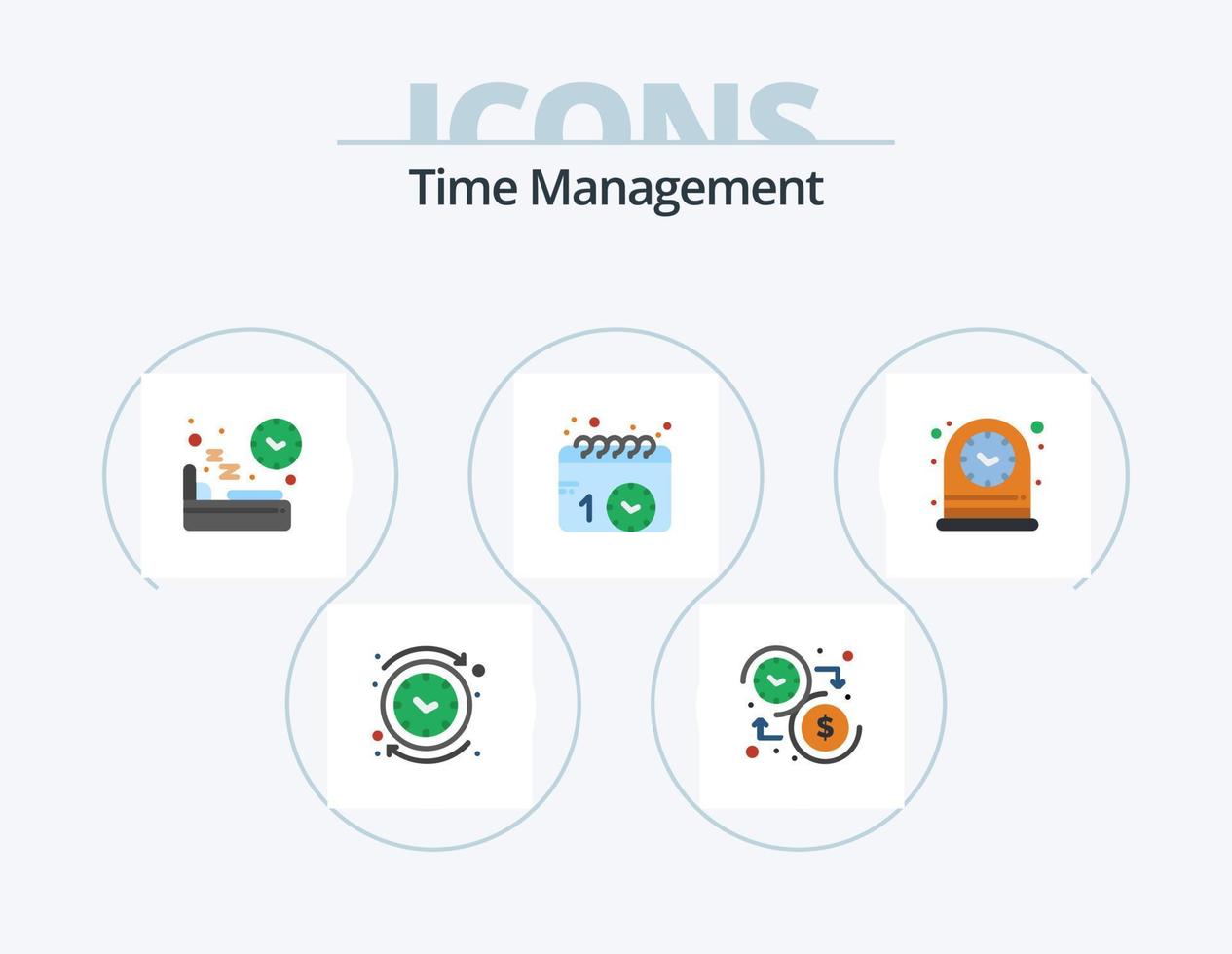 diseño de iconos del paquete de iconos planos de gestión del tiempo 5. calendario. calendario. hora. hora. nutrición vector