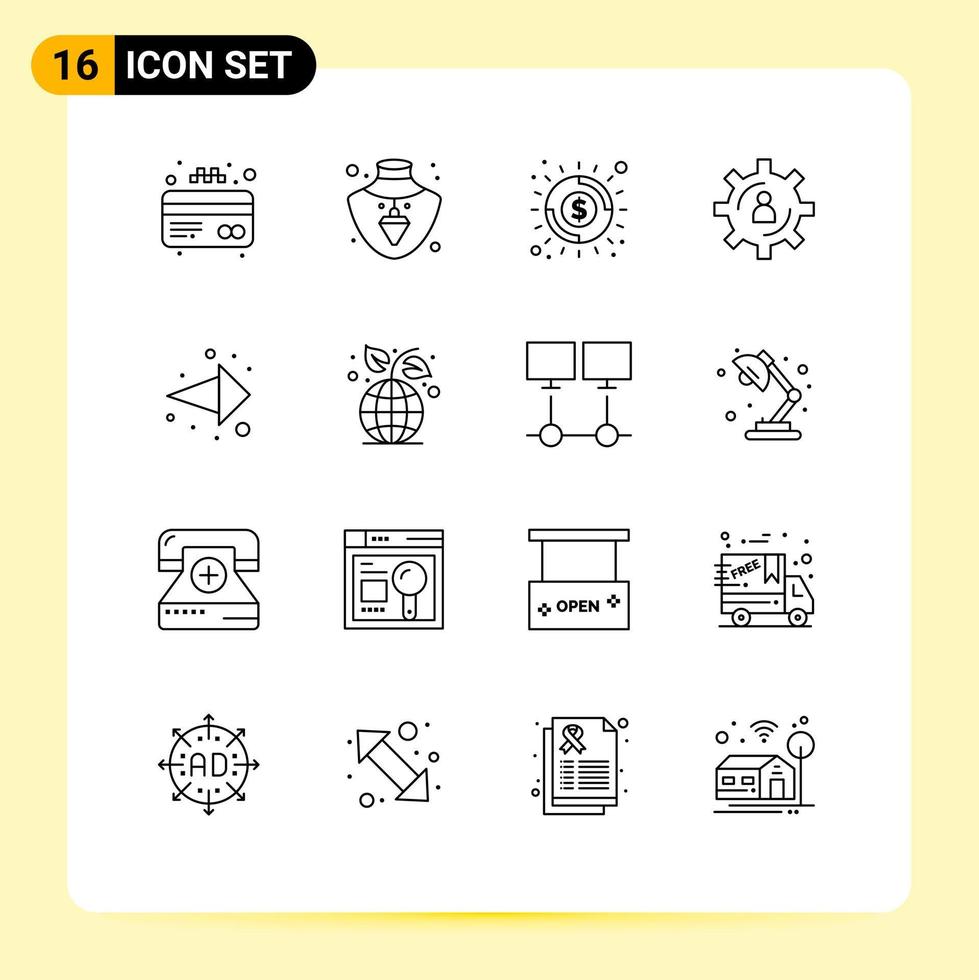 Group of 16 Modern Outlines Set for right arrow money productivity person Editable Vector Design Elements