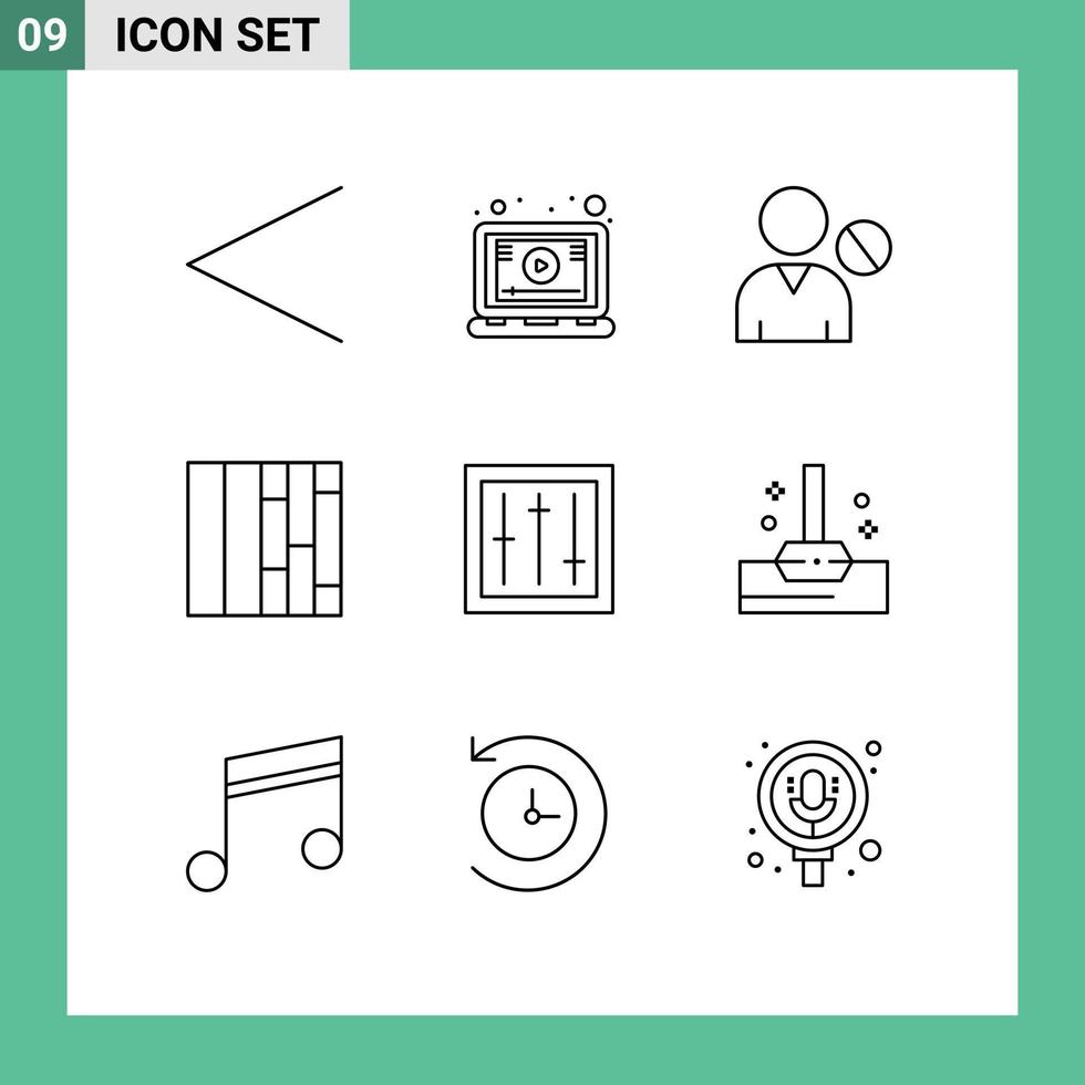 Mobile Interface Outline Set of 9 Pictograms of mixer dj human devices layout Editable Vector Design Elements