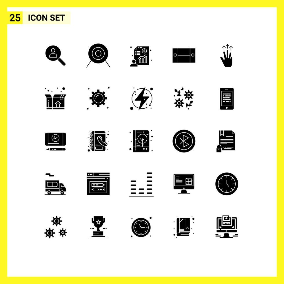 Pack of 25 Modern Solid Glyphs Signs and Symbols for Web Print Media such as hand home appliances chart furniture cabinet Editable Vector Design Elements