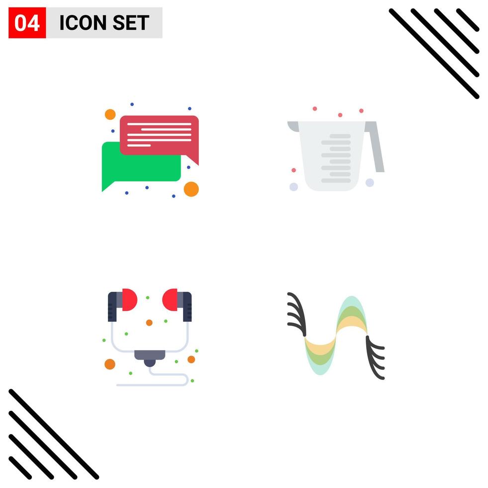 conjunto de 4 paquetes de iconos planos comerciales para mensajes de hardware de chat jarra auriculares elementos de diseño vectorial editables vector