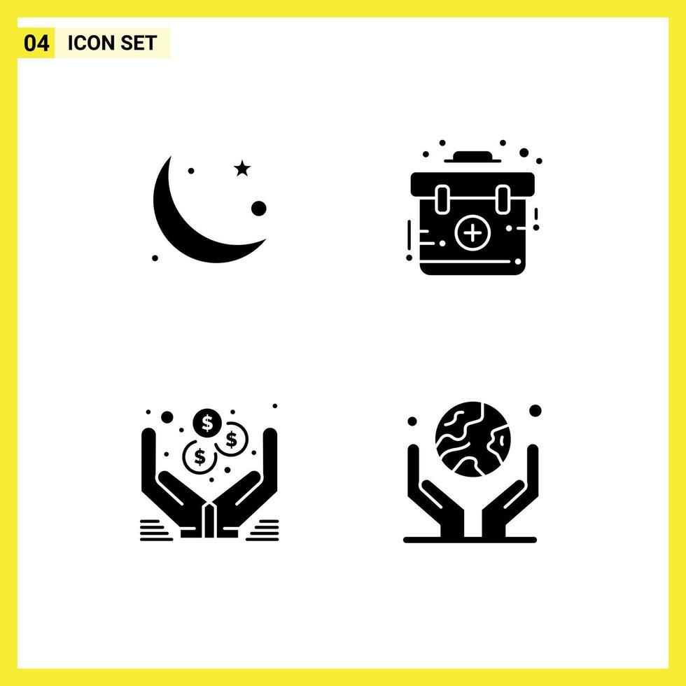 Set of 4 Vector Solid Glyphs on Grid for crescent dollar muslim emergency money Editable Vector Design Elements