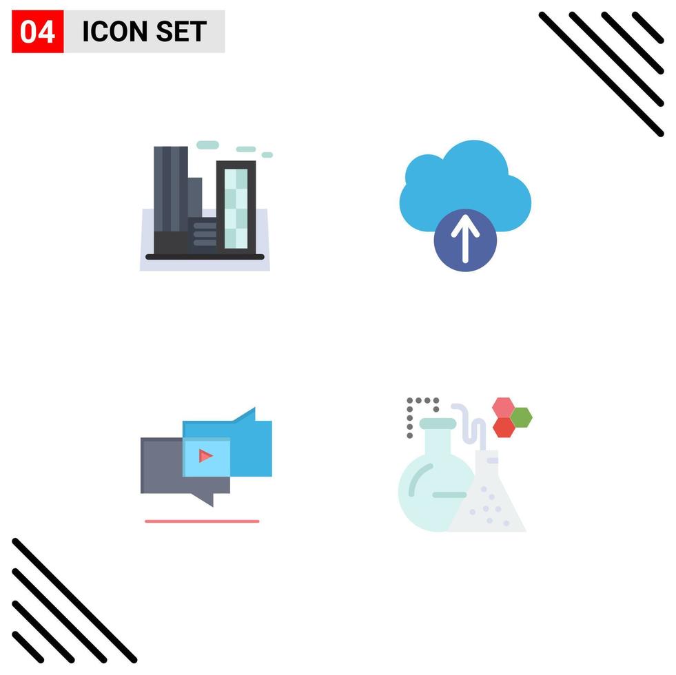 Pictogram Set of 4 Simple Flat Icons of factory marketing building data digital Editable Vector Design Elements