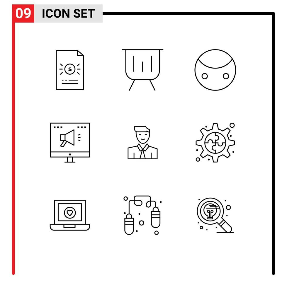 9 Universal Outlines Set for Web and Mobile Applications online advertising performance ad symbolism Editable Vector Design Elements