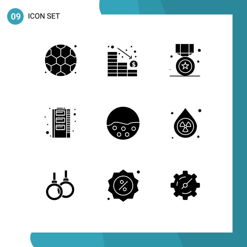 Set of 9 Commercial Solid Glyphs pack for skin storage star ram hardware Editable Vector Design Elements