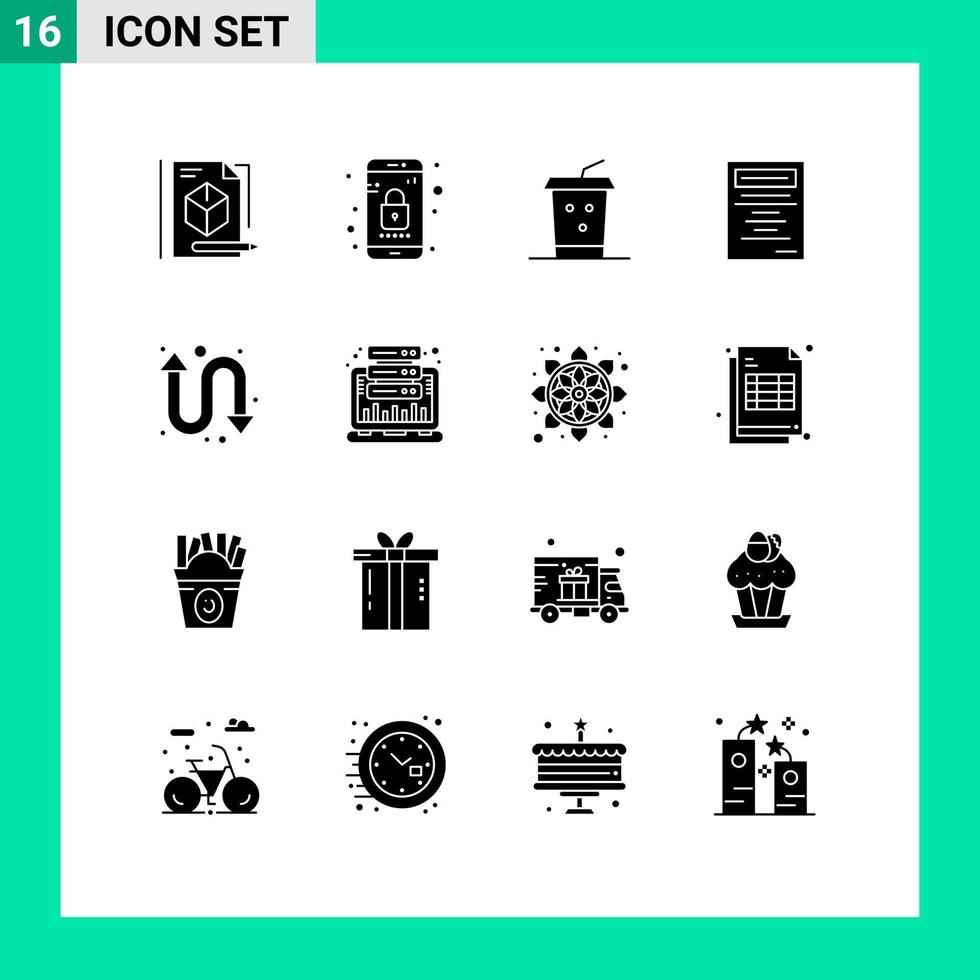 16 User Interface Solid Glyph Pack of modern Signs and Symbols of analysis repeat cola arrows education Editable Vector Design Elements