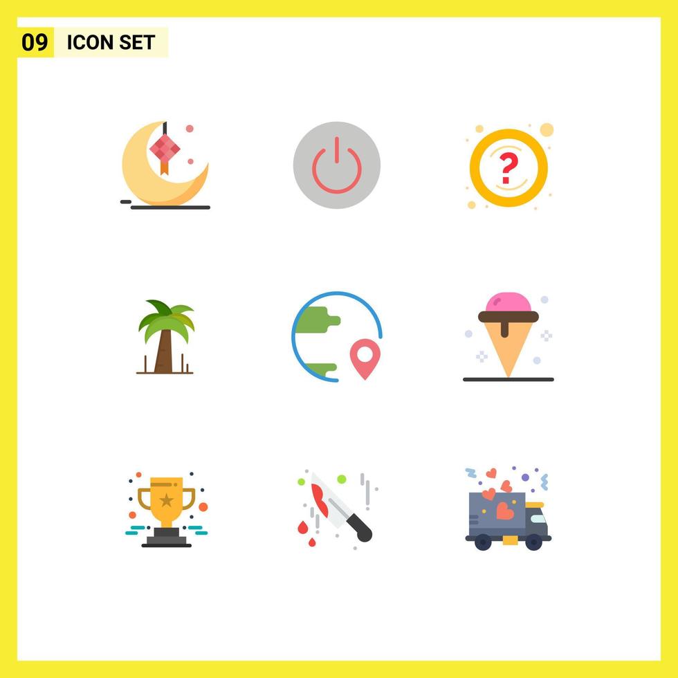 Modern Set of 9 Flat Colors Pictograph of delivery tree ui palm questions Editable Vector Design Elements