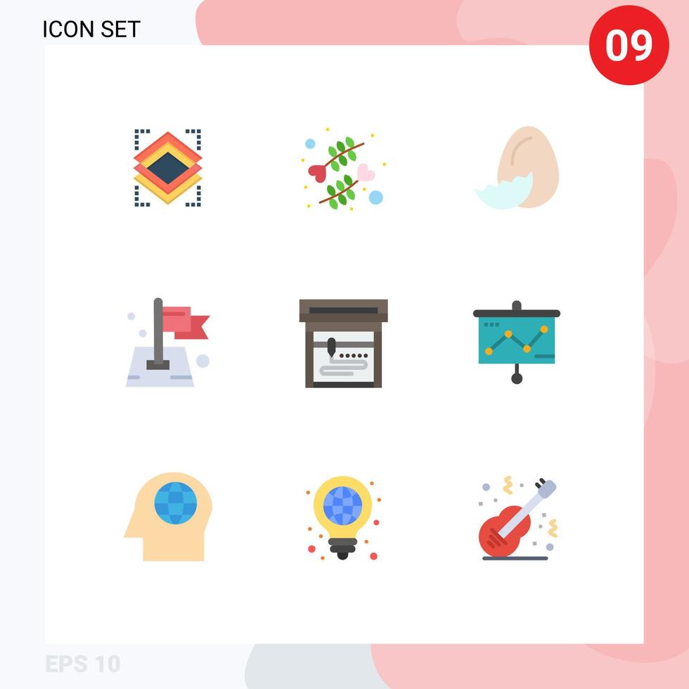 Pack of 9 Modern Flat Colors Signs and Symbols for Web Print Media such as machine target egg location flag Editable Vector Design Elements