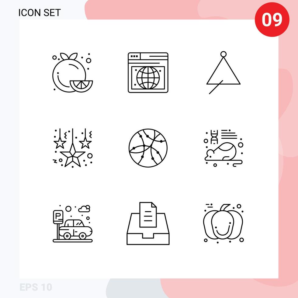 User Interface Pack of 9 Basic Outlines of internet hanging stars audio decoration triangle Editable Vector Design Elements