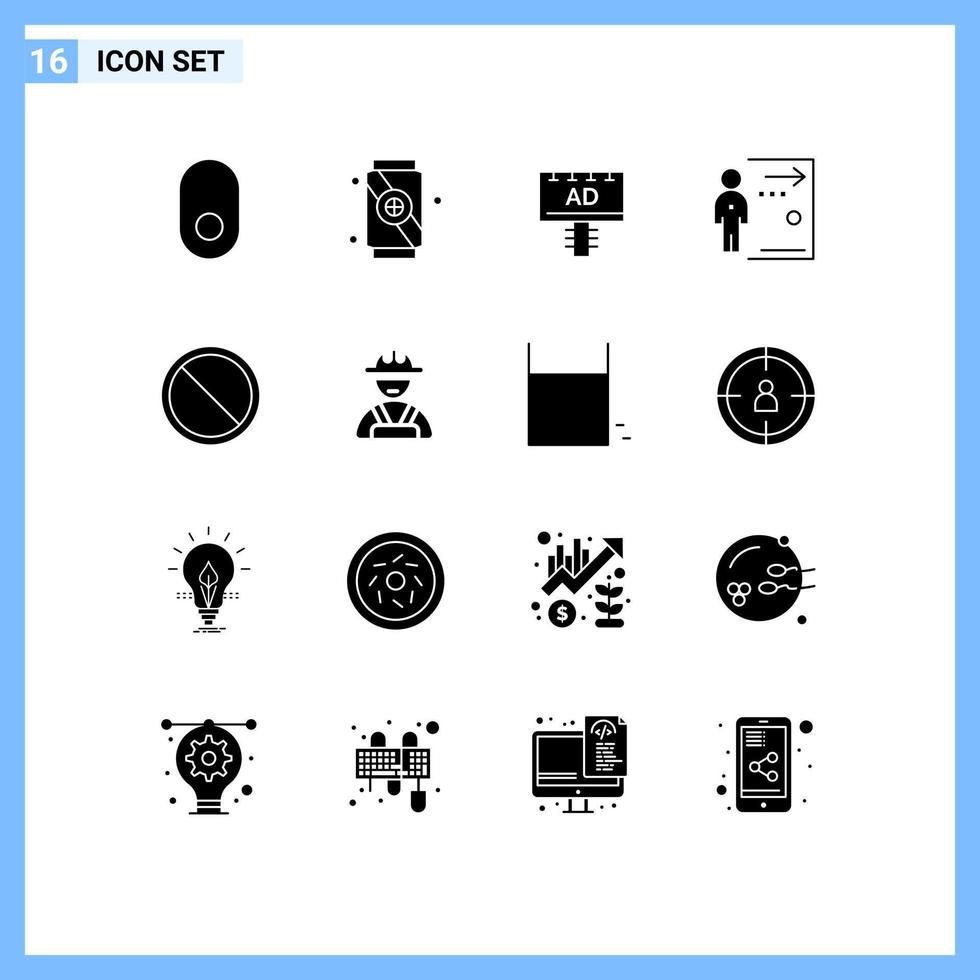 Set of 16 Modern UI Icons Symbols Signs for remove block advertising person fired Editable Vector Design Elements