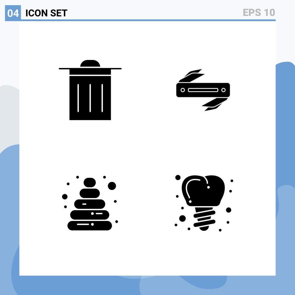 4 Thematic Vector Solid Glyphs and Editable Symbols of basic toy knife blade screw Editable Vector Design Elements