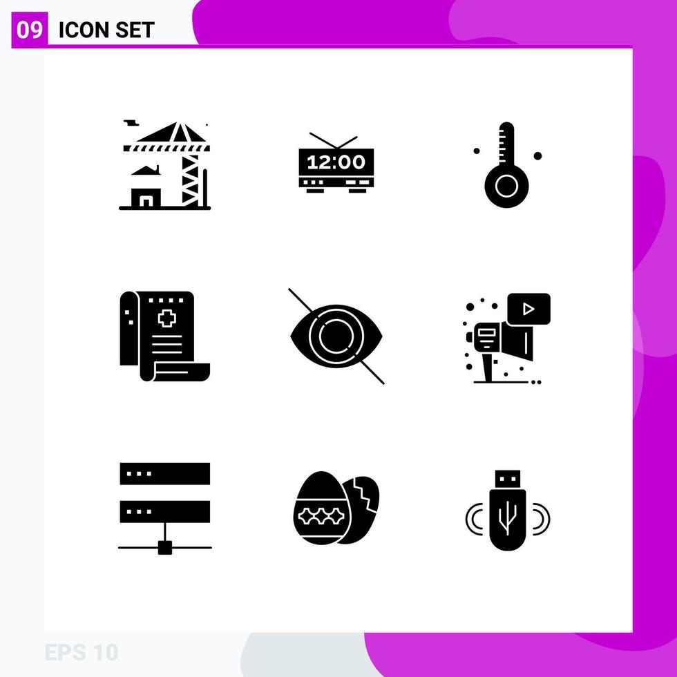 User Interface Pack of 9 Basic Solid Glyphs of disable medicine beach medical health Editable Vector Design Elements