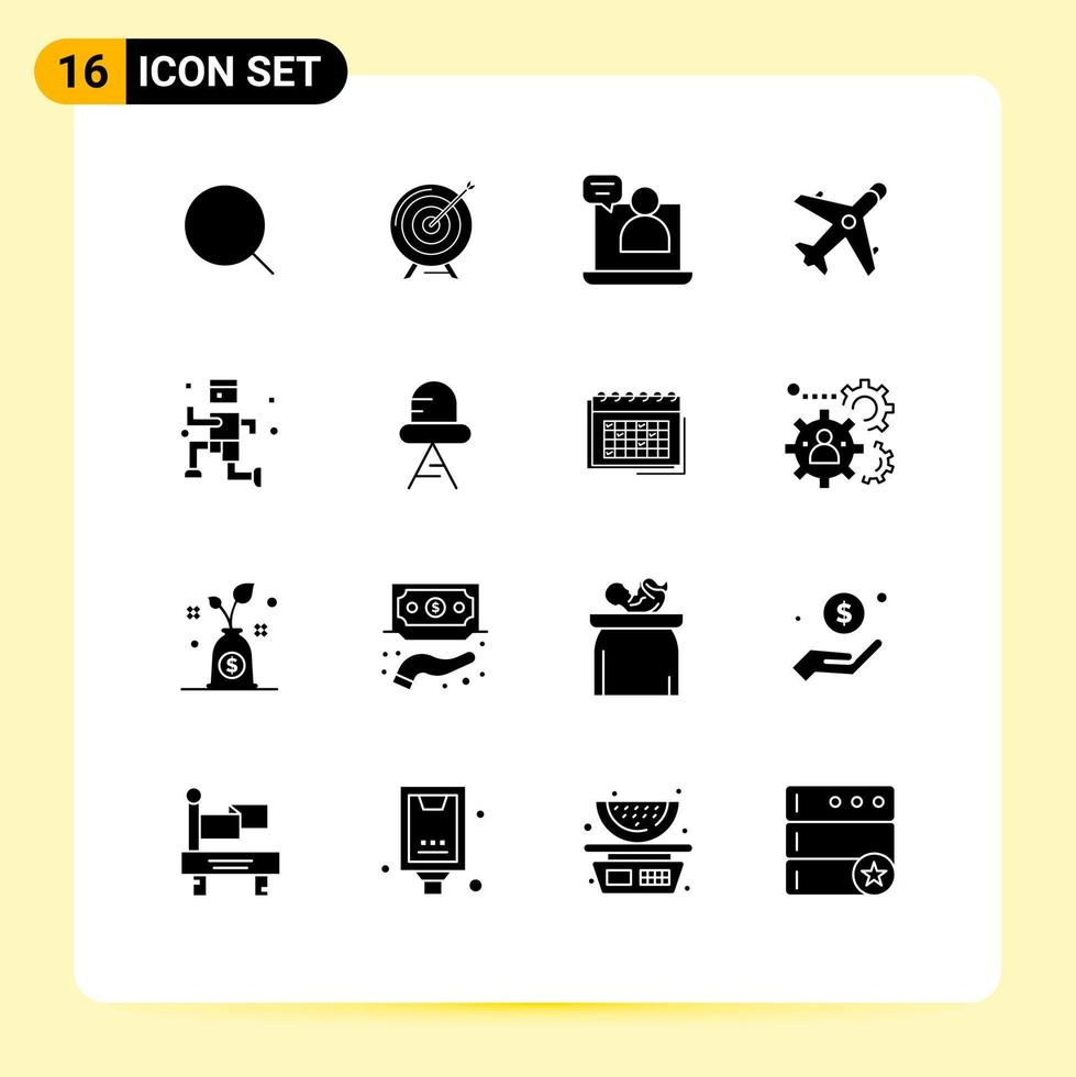 Universal Icon Symbols Group of 16 Modern Solid Glyphs of plane ecommerce goal meeting chat Editable Vector Design Elements