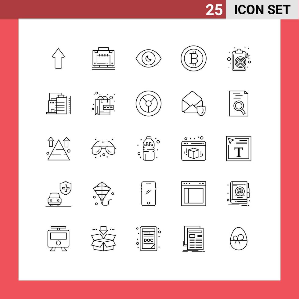 conjunto de 25 iconos de interfaz de usuario modernos signos de símbolos para elementos de diseño vectorial editables de bitcoin objetivo del portapapeles objetivo vector