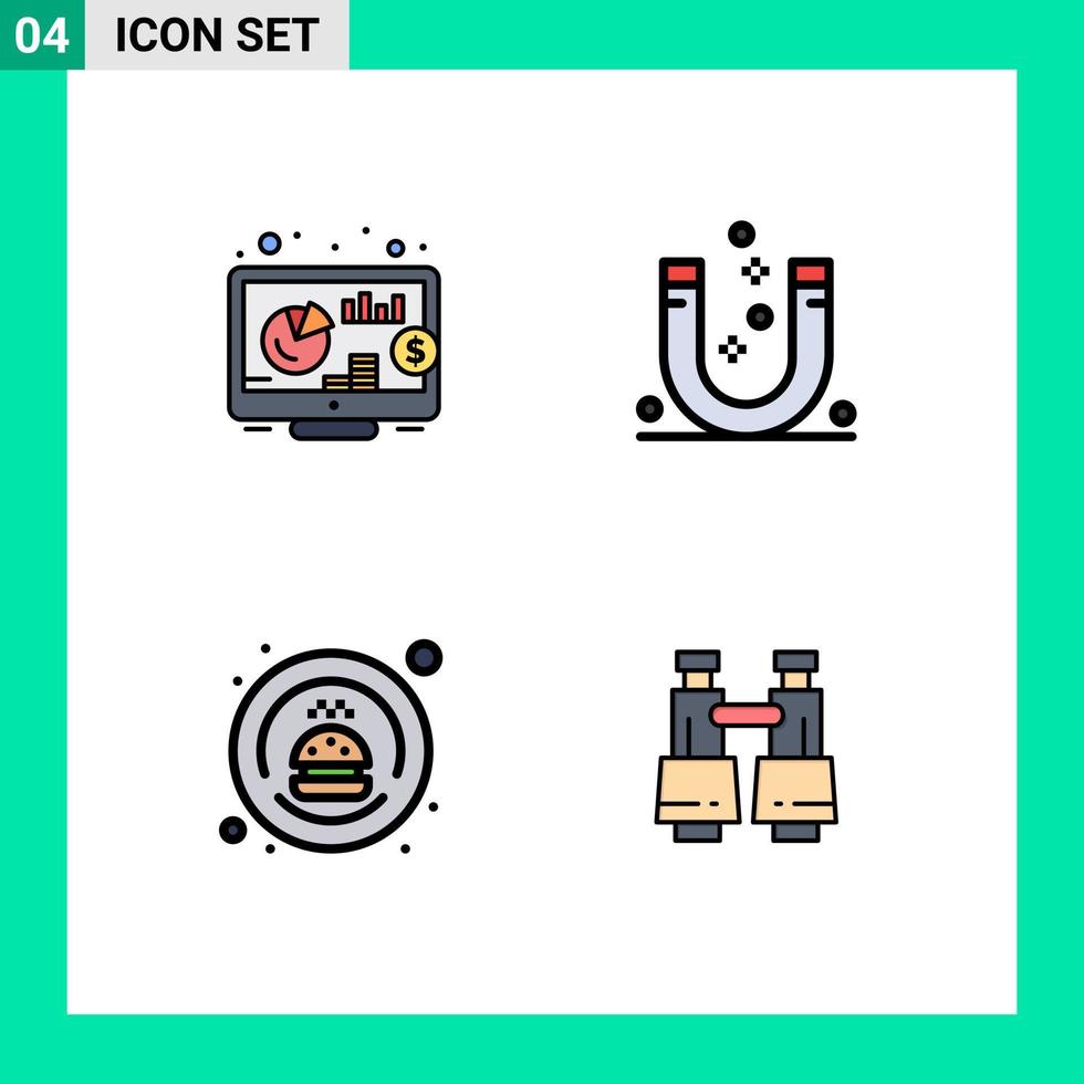 Modern Set of 4 Filledline Flat Colors Pictograph of investment food attract magnetic transport Editable Vector Design Elements