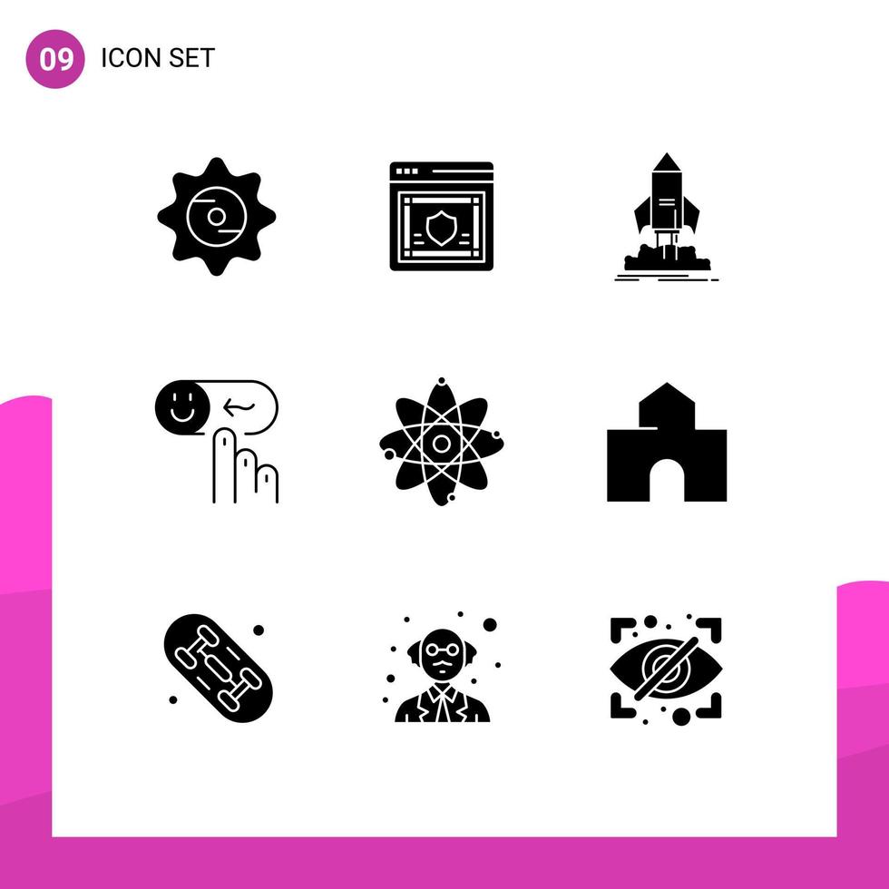 Modern Set of 9 Solid Glyphs and symbols such as rating happy shield emotion shuttle Editable Vector Design Elements