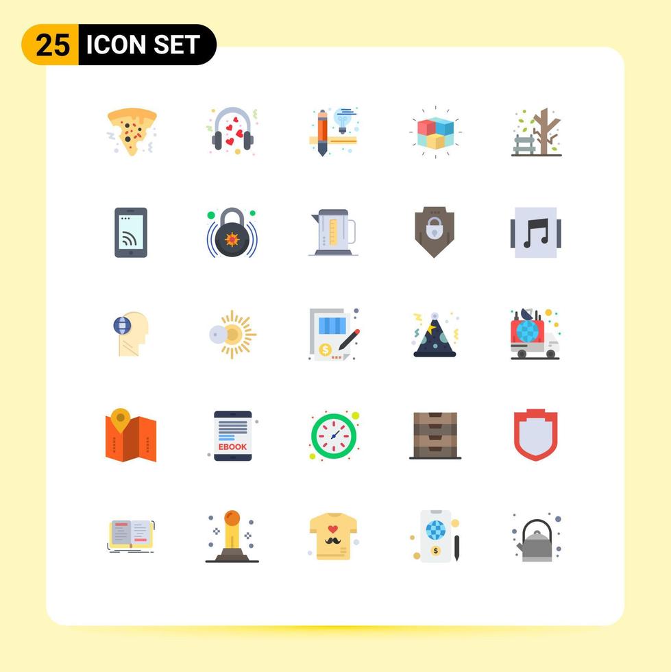 Mobile Interface Flat Color Set of 25 Pictograms of fall cube creative solution labyrinth Editable Vector Design Elements