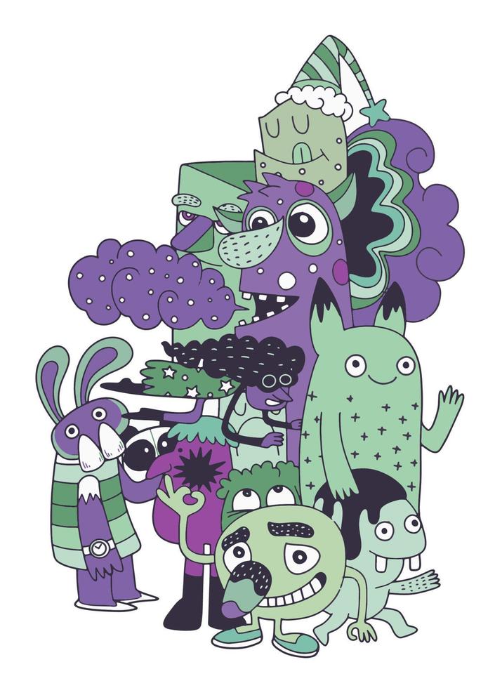 ilustración vectorial de monstruos y alienígenas lindos amigables, geniales, c vector