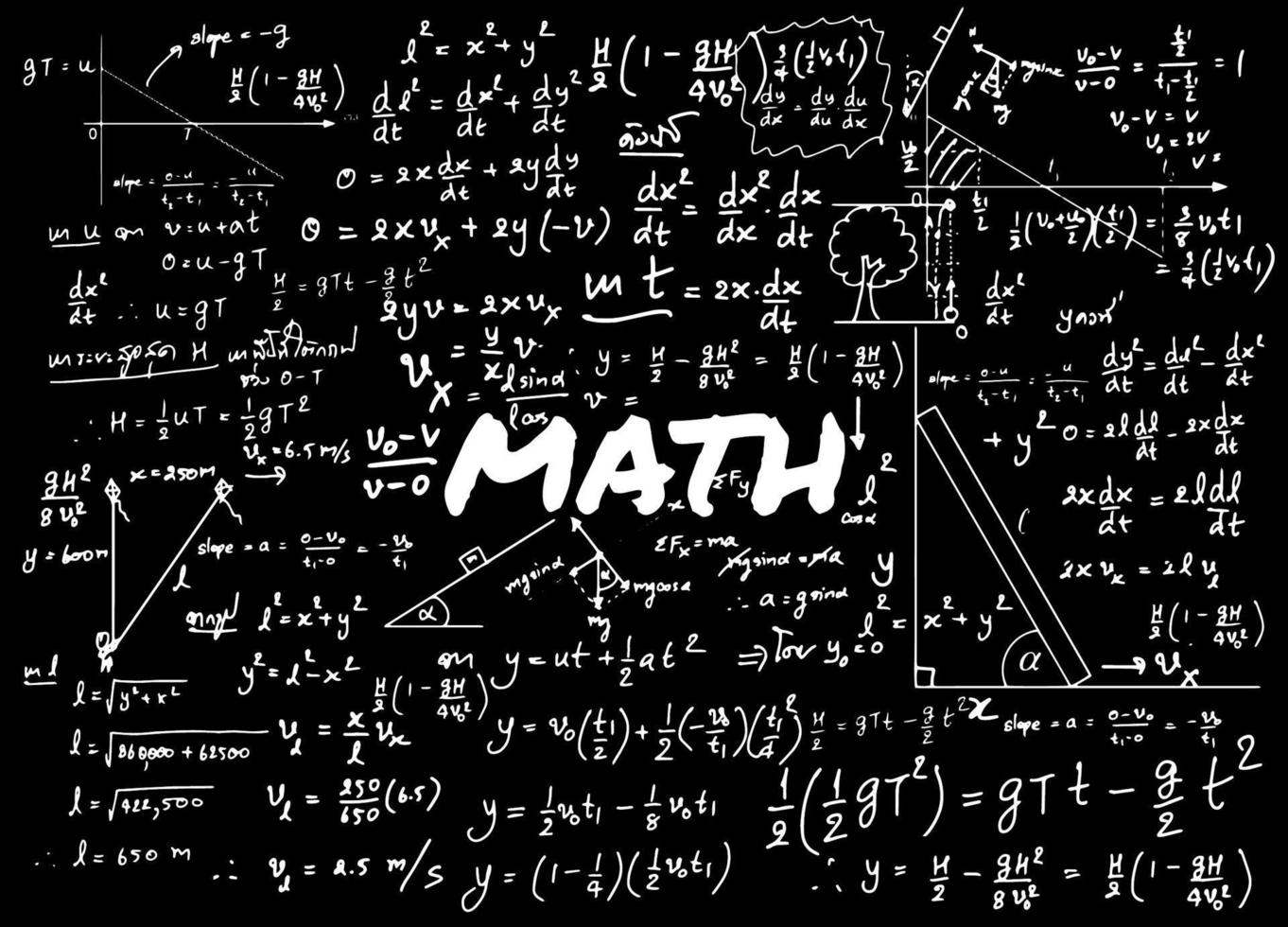 Mathematical formulas drawn by hand on the background vector