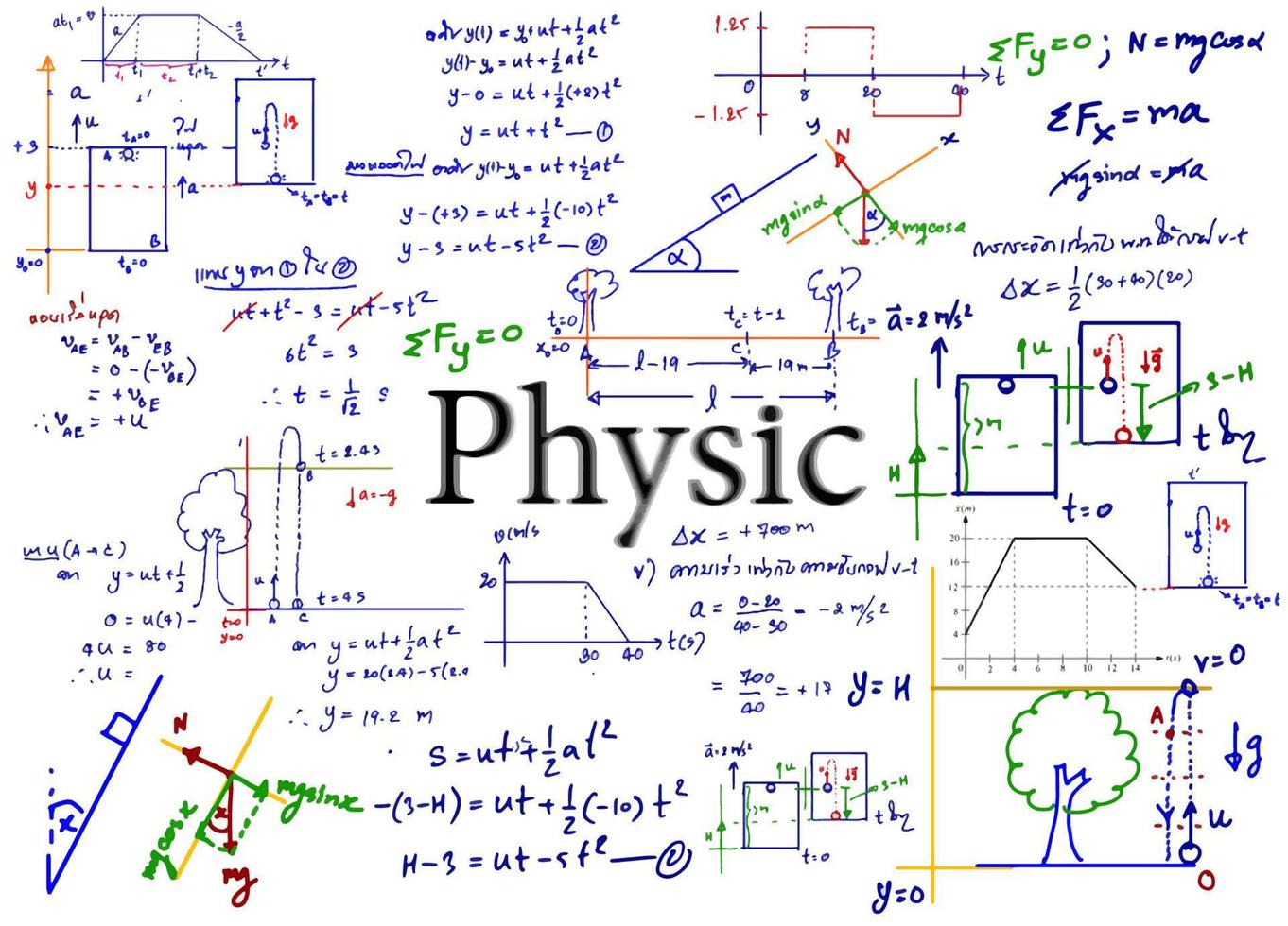 Physics  formulas drawn by hand on the background vector