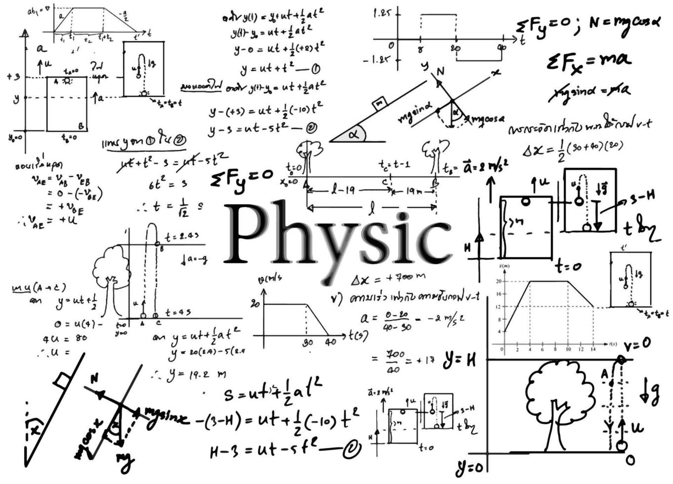 Physics  formulas drawn by hand on the background vector