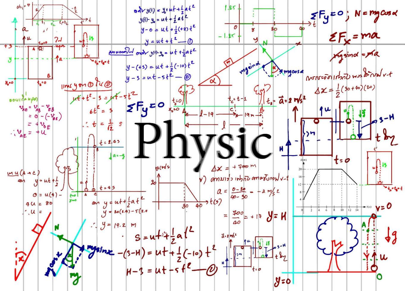 Physics  formulas drawn by hand on the background vector