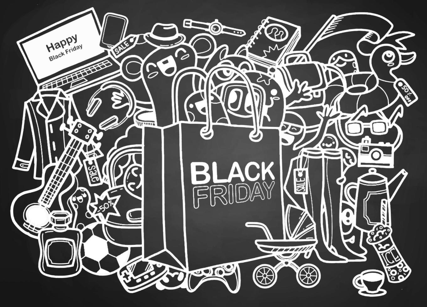 Black Friday sale hand lettering and doodles elements background vector