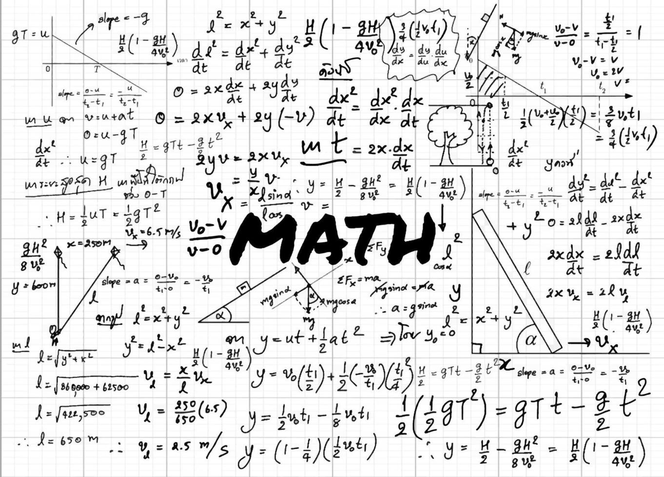 Mathematical formulas drawn by hand on the background vector