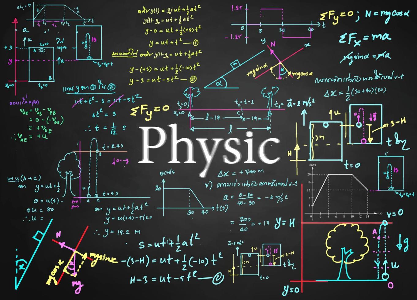 Physics  formulas drawn by hand on the background vector