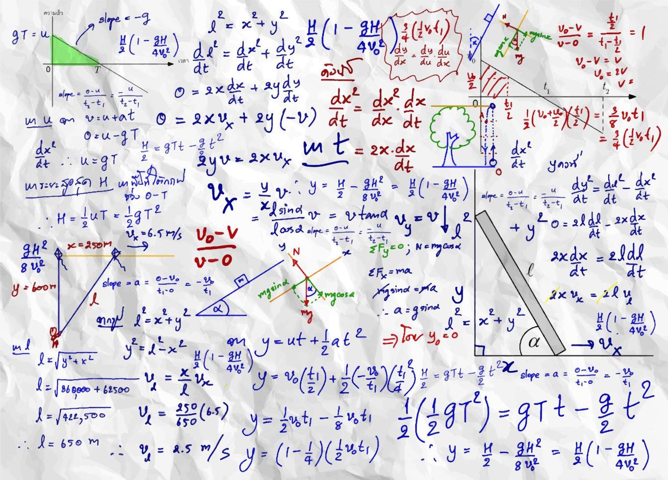 Mathematical formulas drawn by hand on the background vector