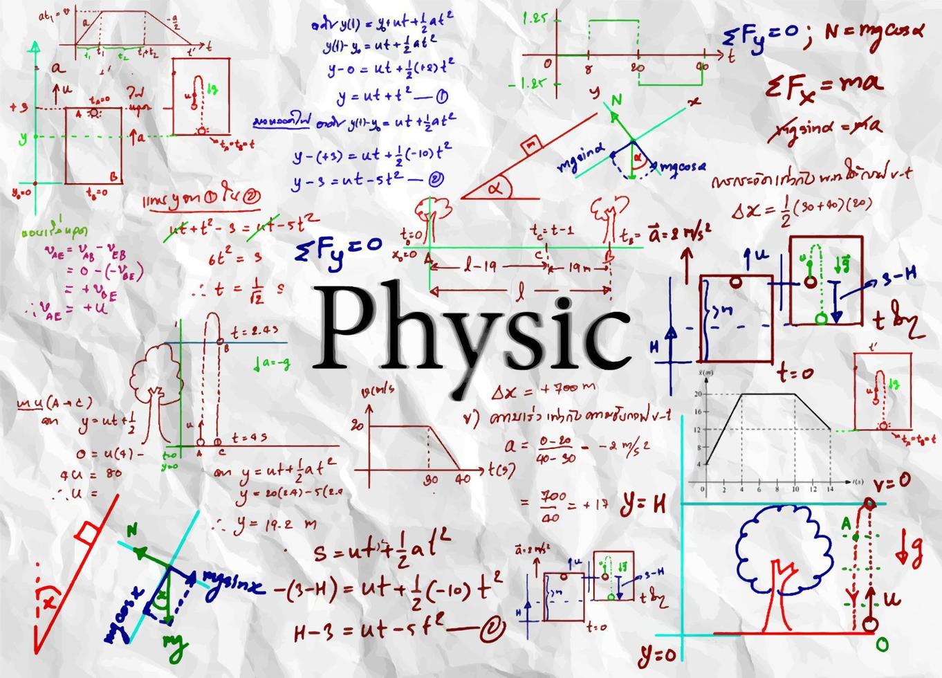 Physics  formulas drawn by hand on the background vector