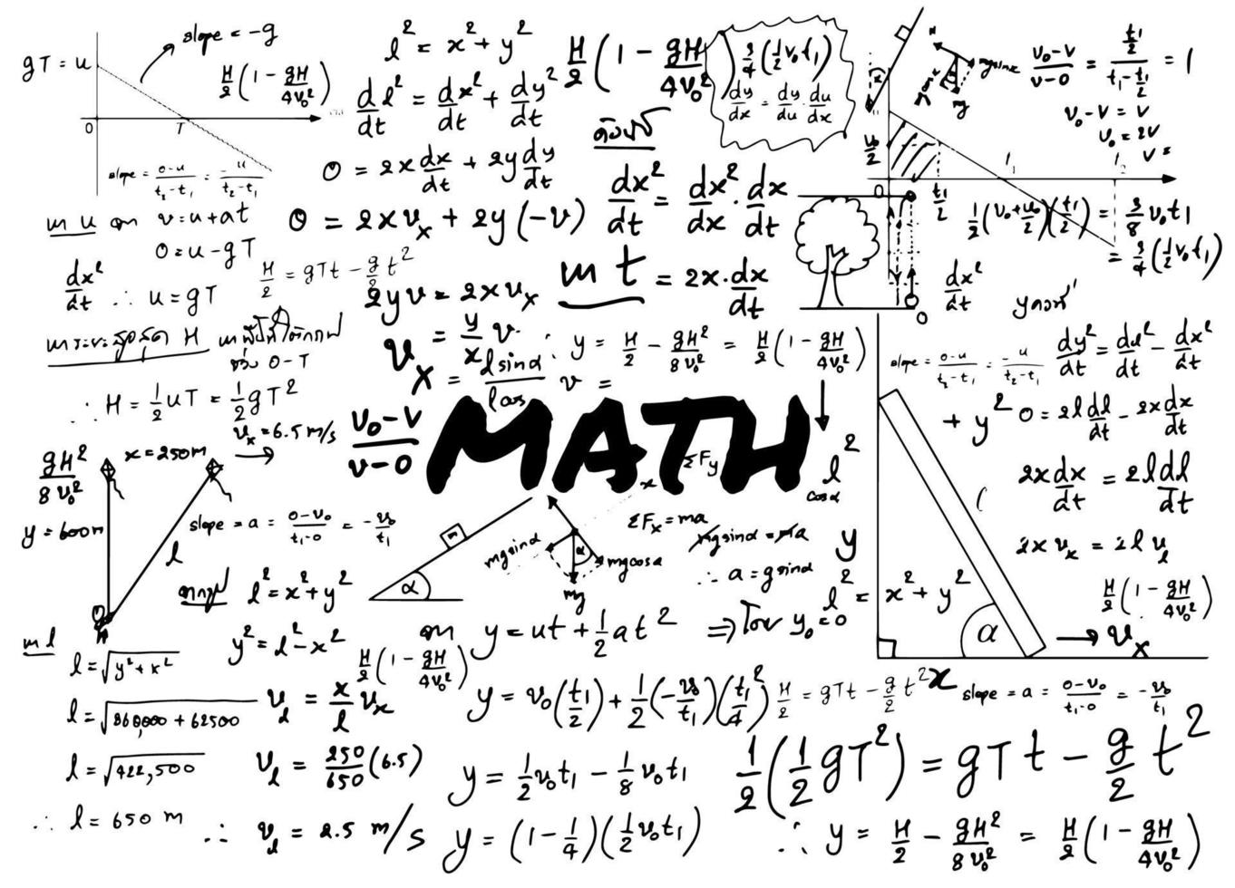 Mathematical formulas drawn by hand on the background vector