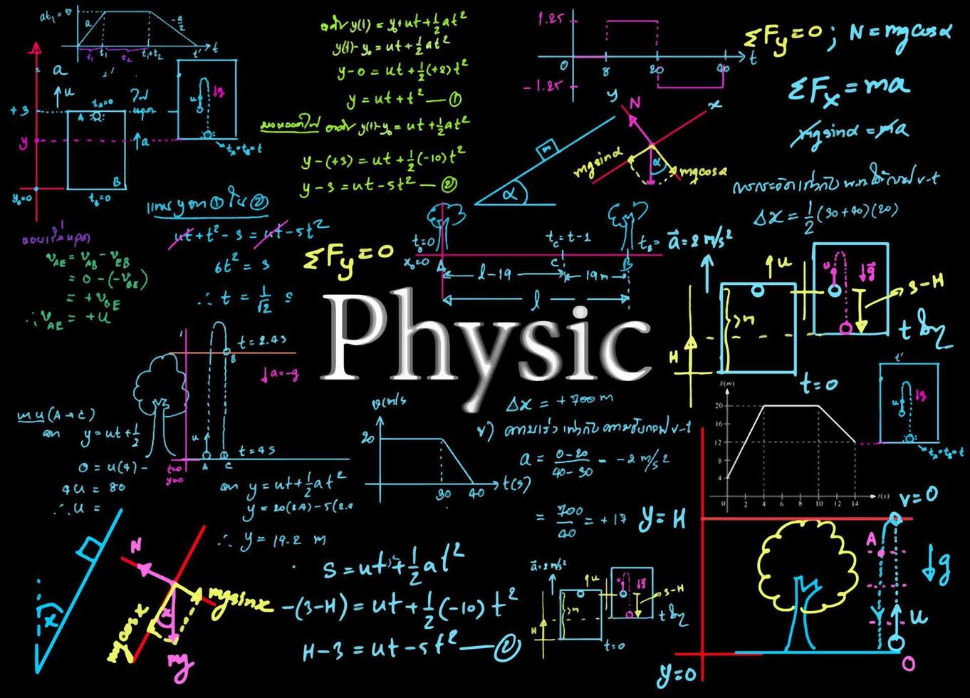 Physics  formulas drawn by hand on the background vector