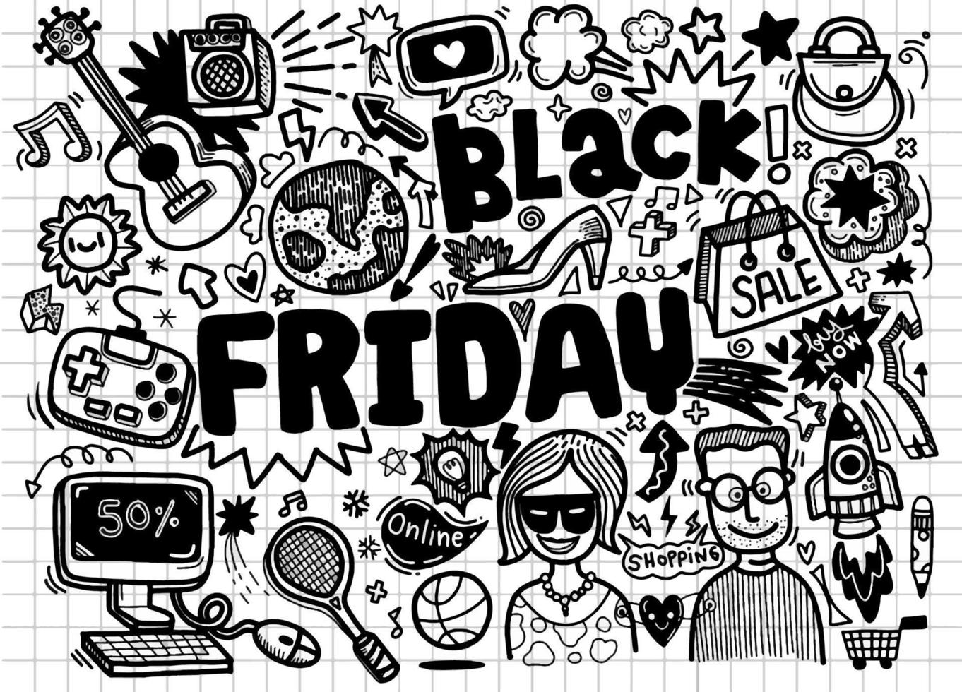 Black Friday sale hand lettering and doodles elements background vector