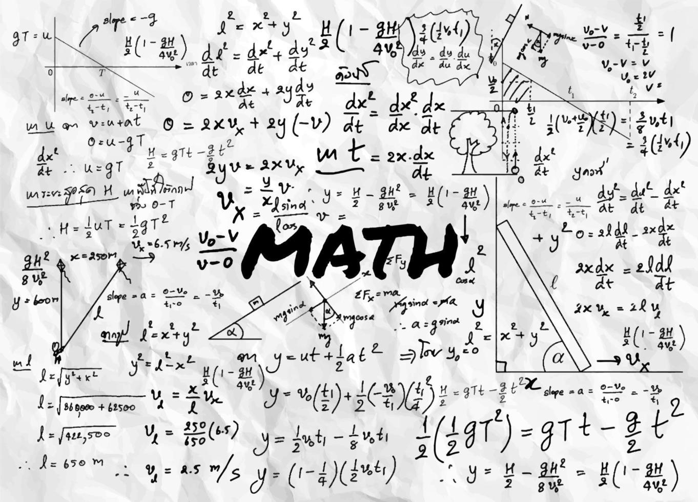 Mathematical formulas drawn by hand on the background vector