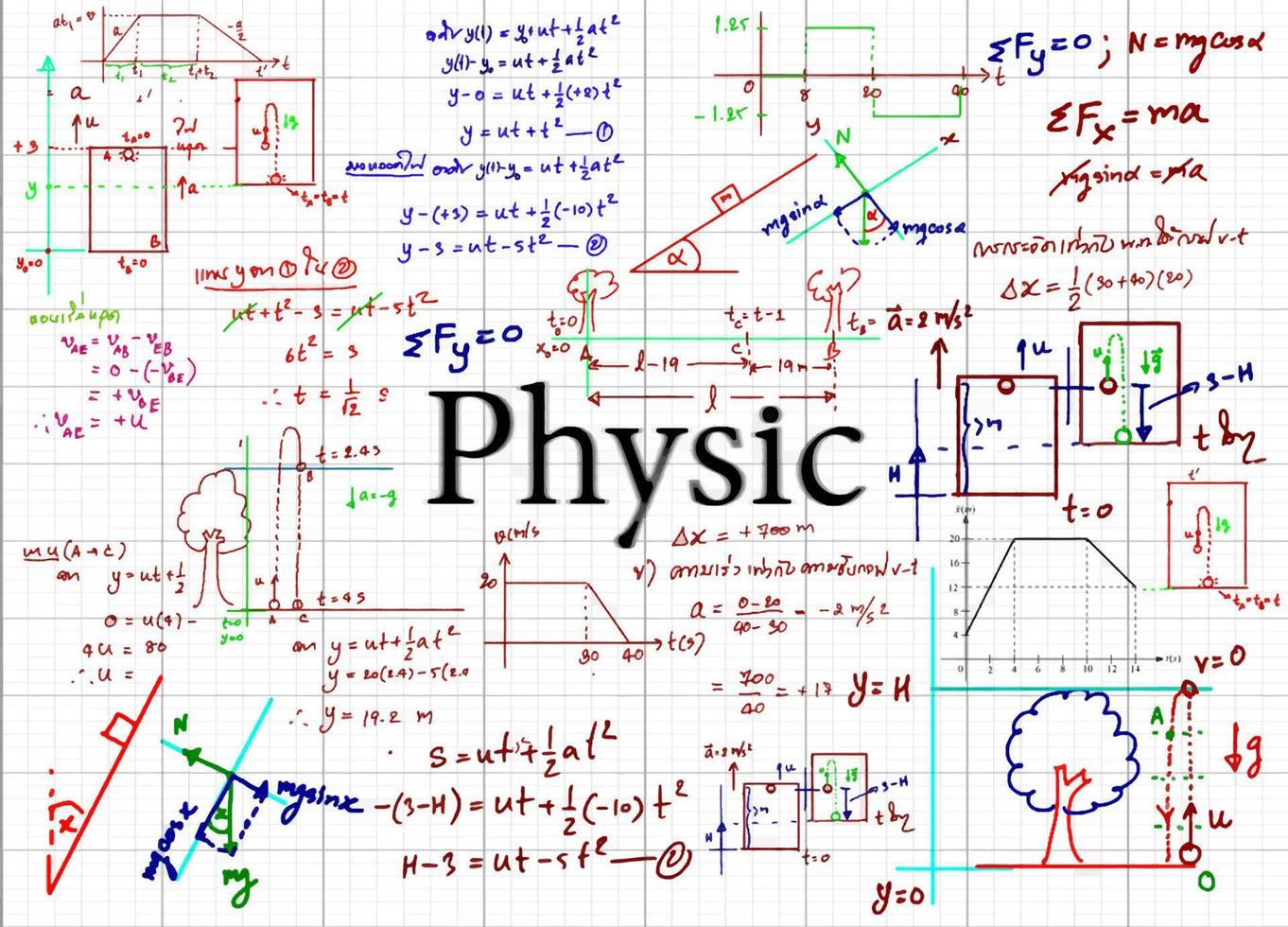 Physics  formulas drawn by hand on the background vector