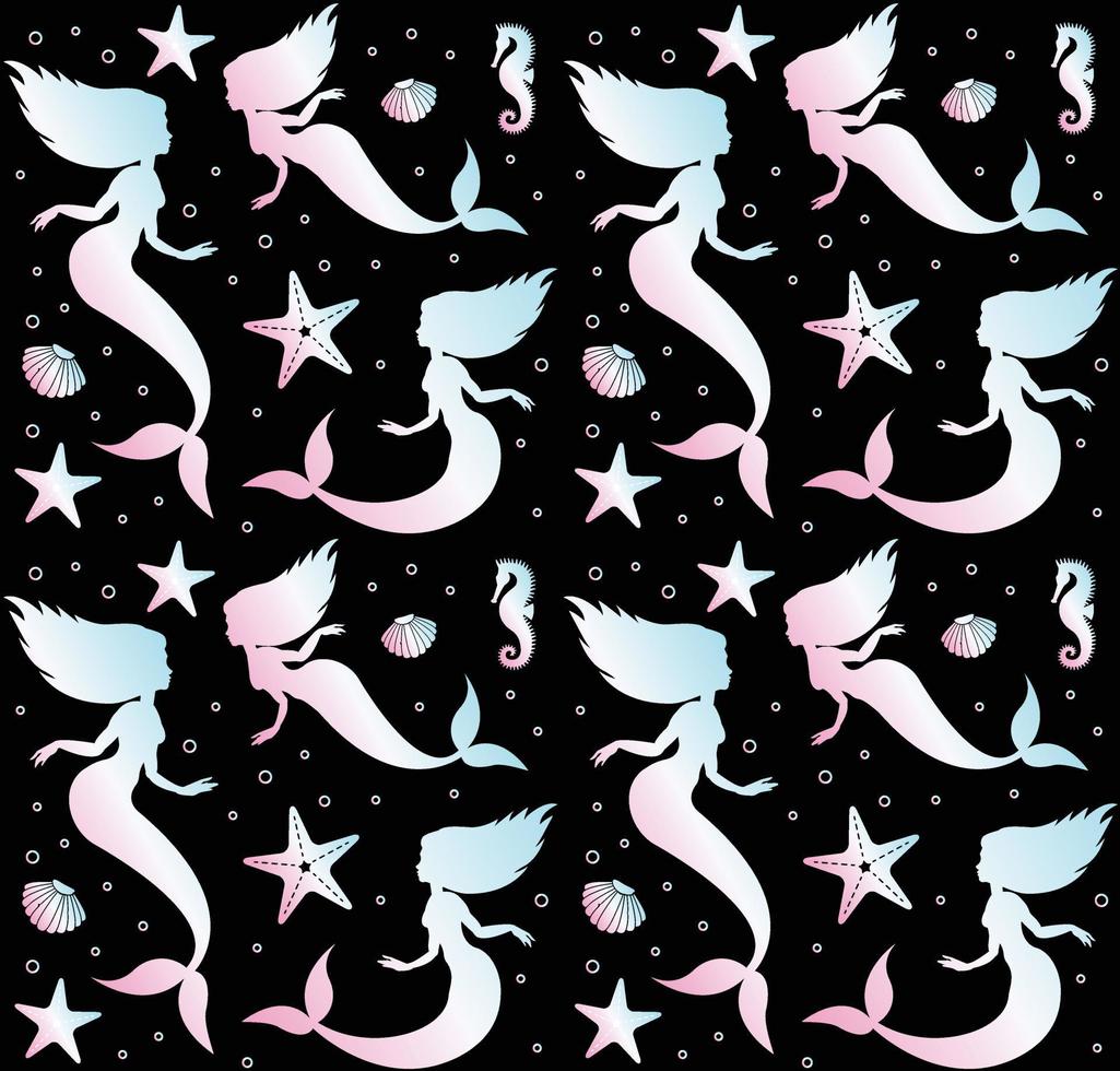 Vector seamless pattern of mermaid silhouette