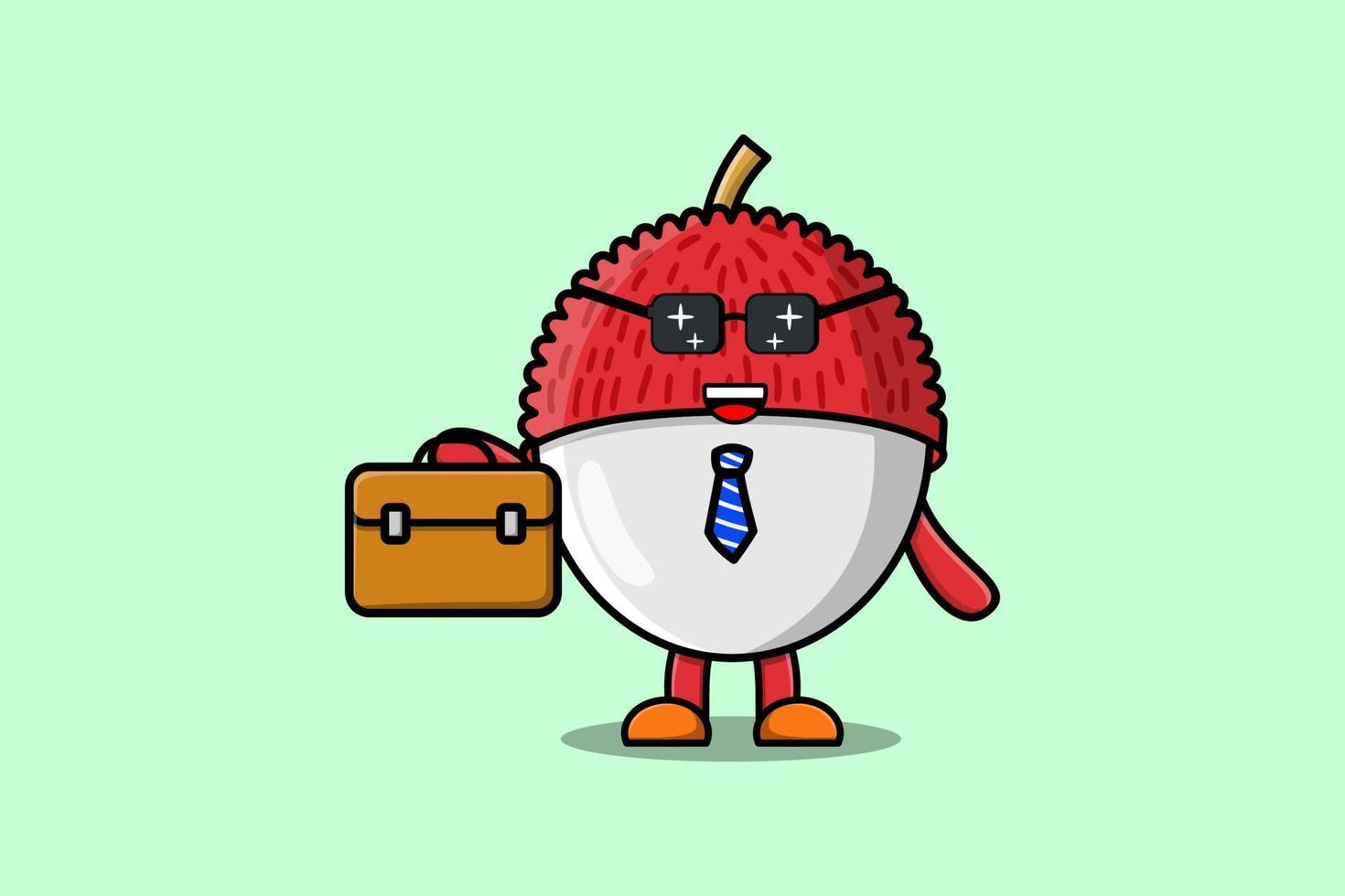 Cute cartoon Lychee businessman holding suitcase vector