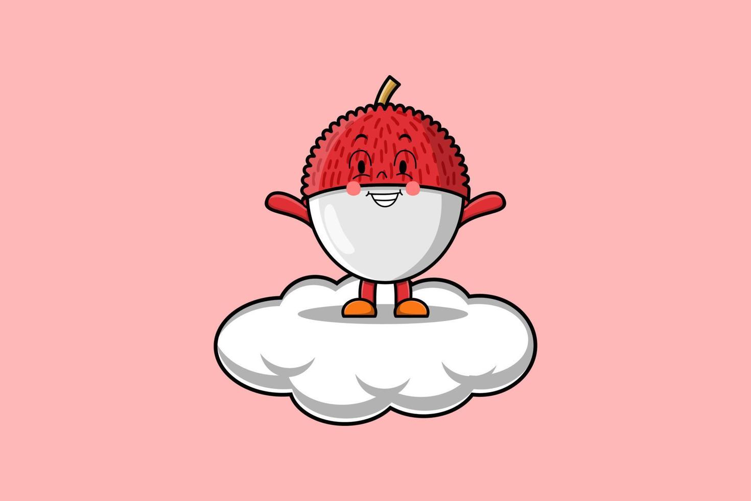 Cute cartoon Lychee character standing in cloud vector