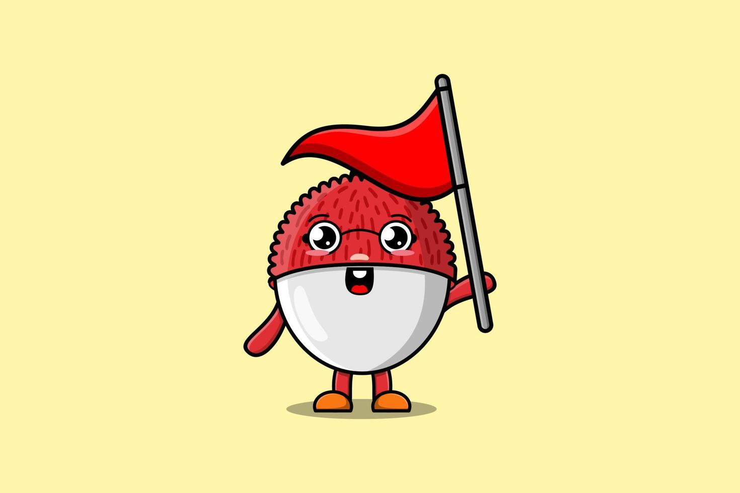 Cute cartoon Lychee character hold triangle flag vector