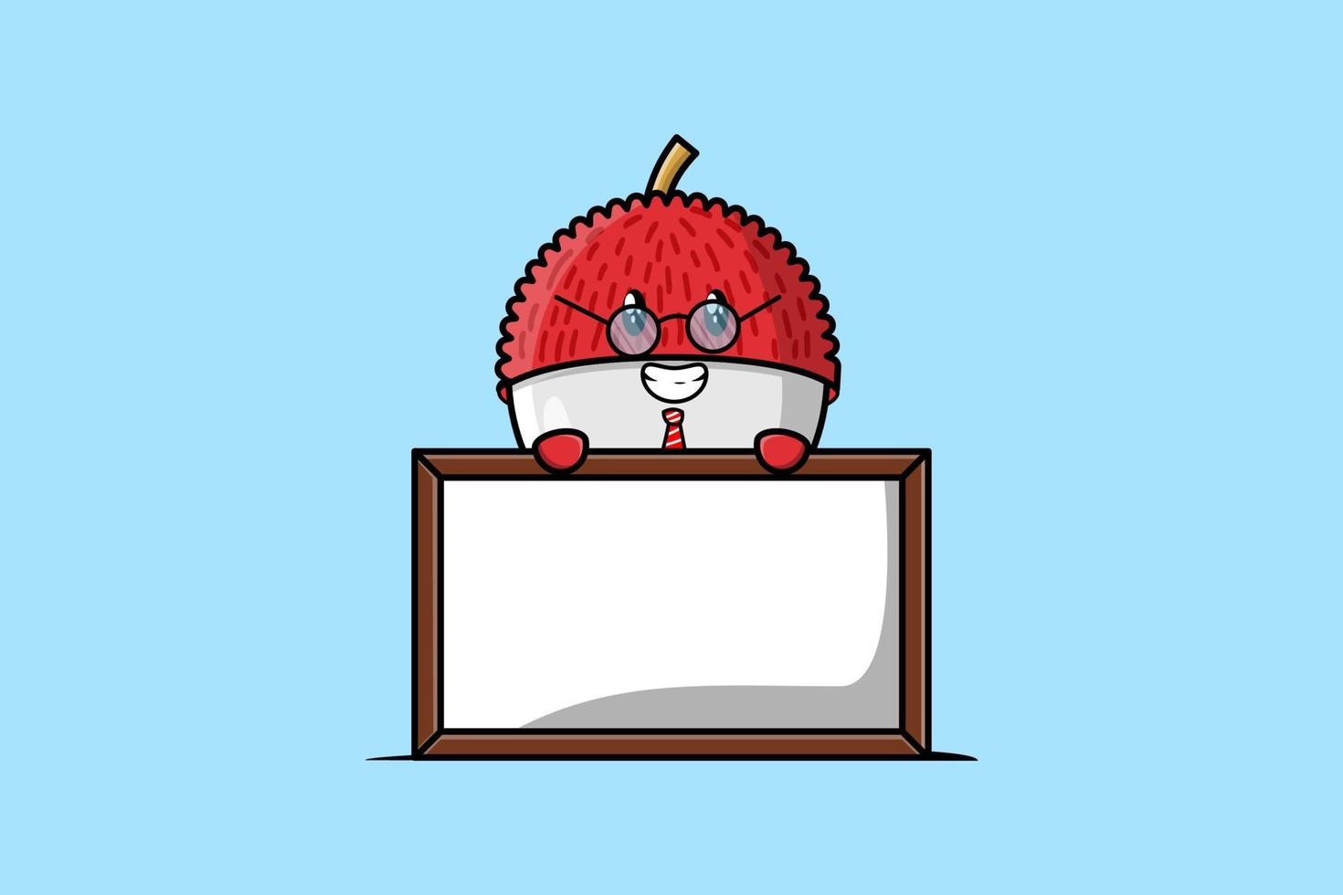 Cute cartoon Lychee teacher with big whiteboard vector