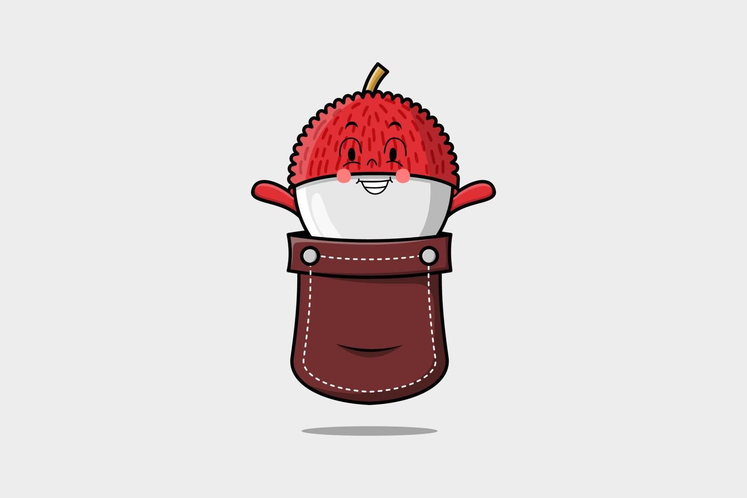 Cute cartoon Lychee character out from pocket vector