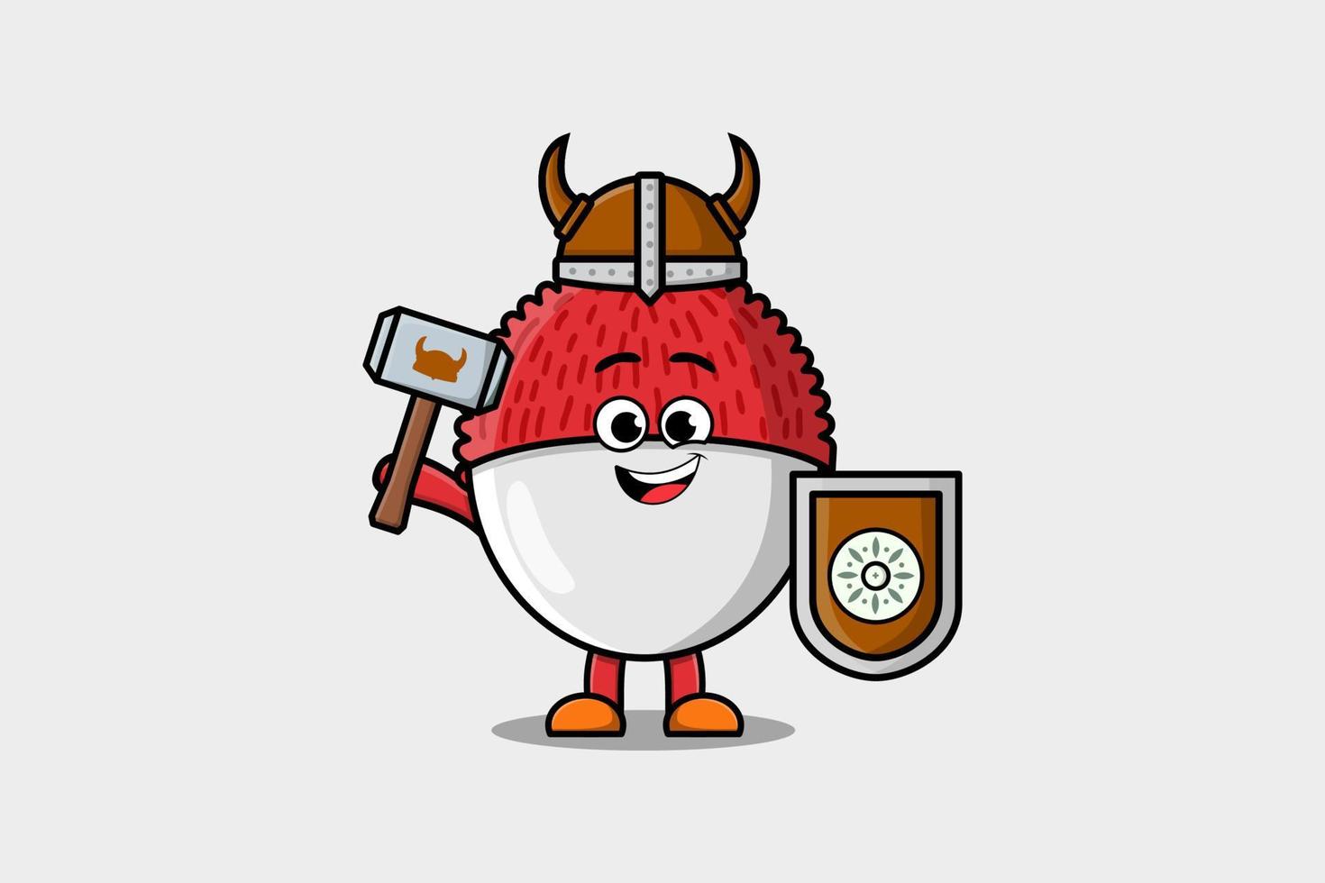 Cute cartoon Lychee viking pirate holding hammer vector