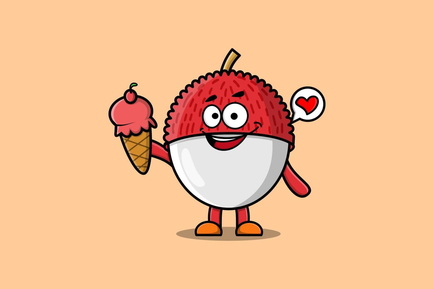Cute Cartoon Lychee character holding ice cream vector