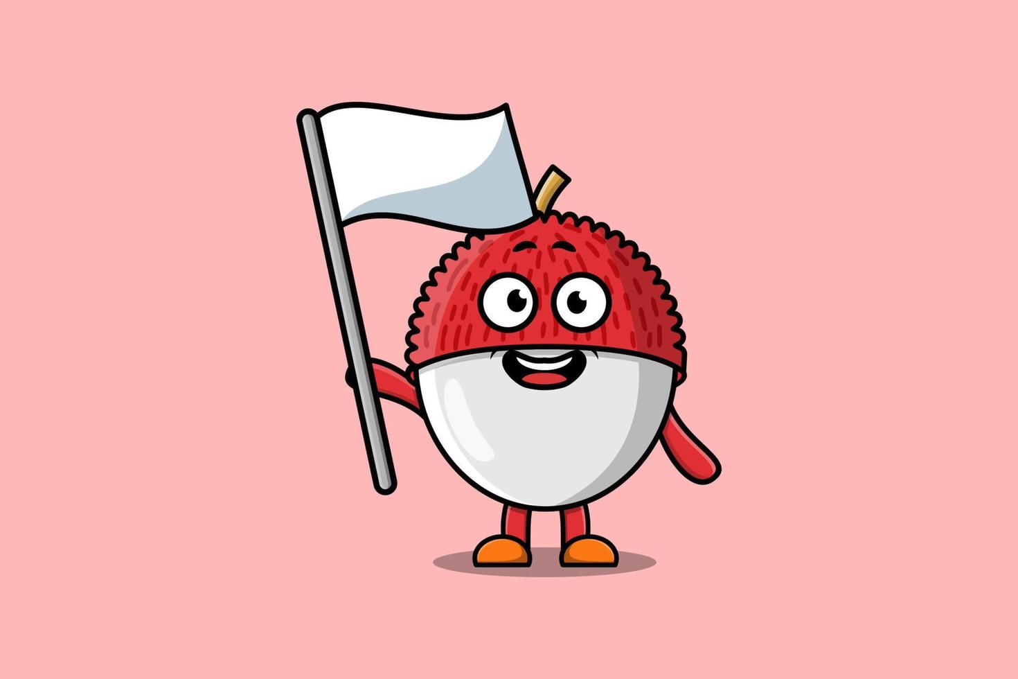 Cute cartoon Lychee character with white flag vector