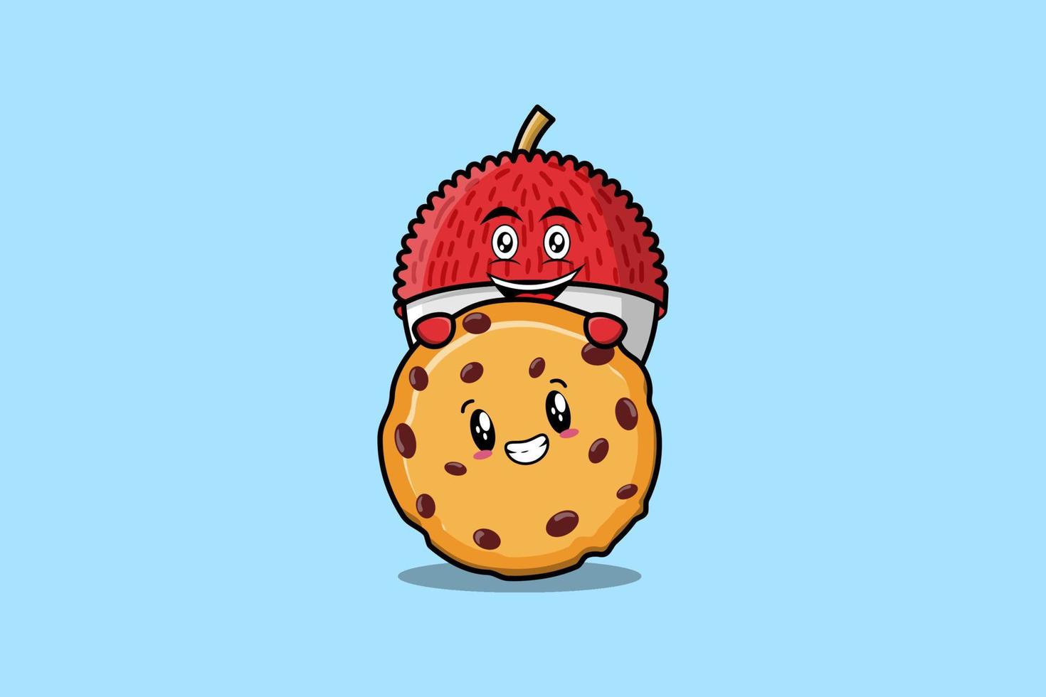 lindo personaje de dibujos animados de lichi escondido en galletas vector