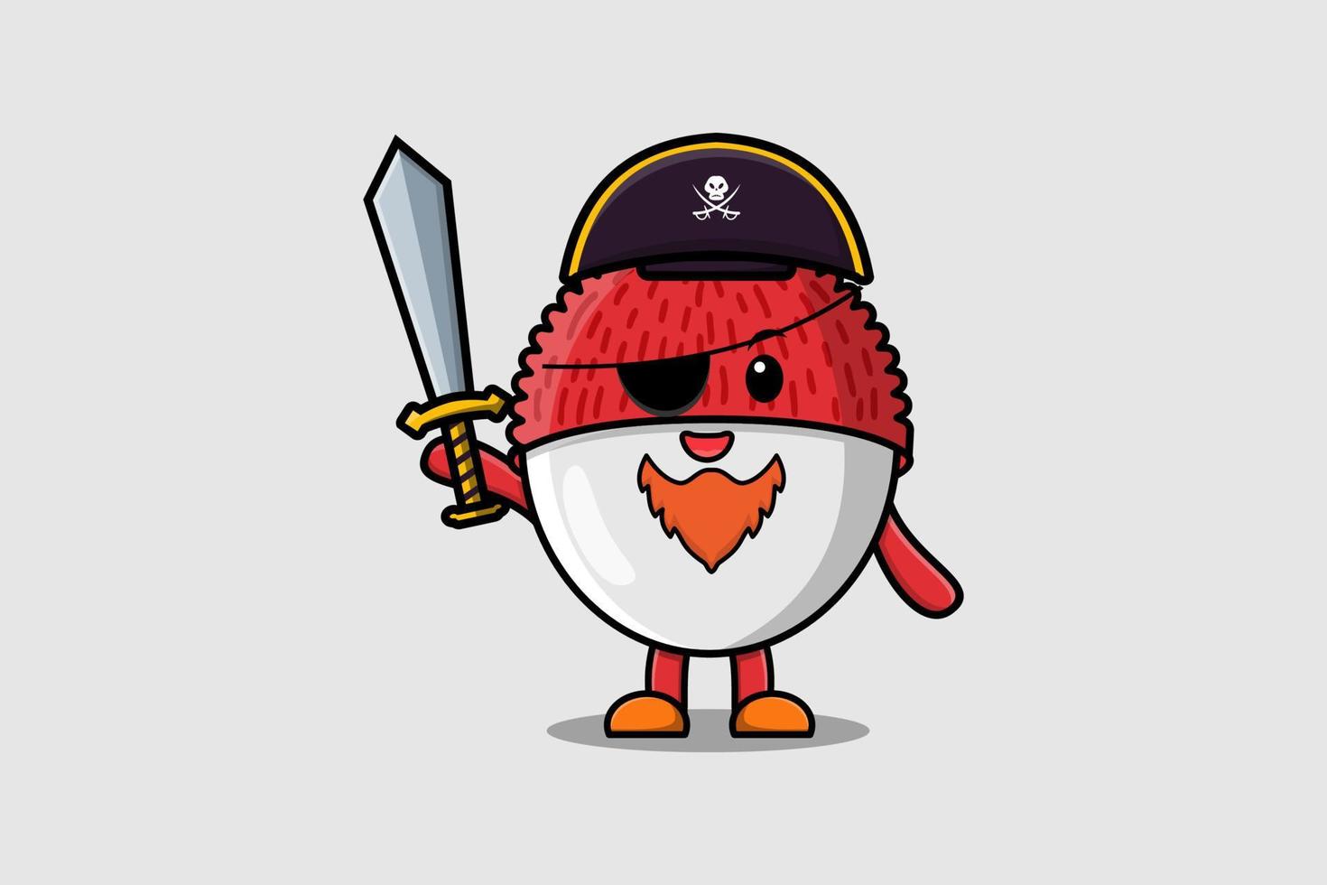 Cute dibujos animados mascota lichi pirata sosteniendo espada vector