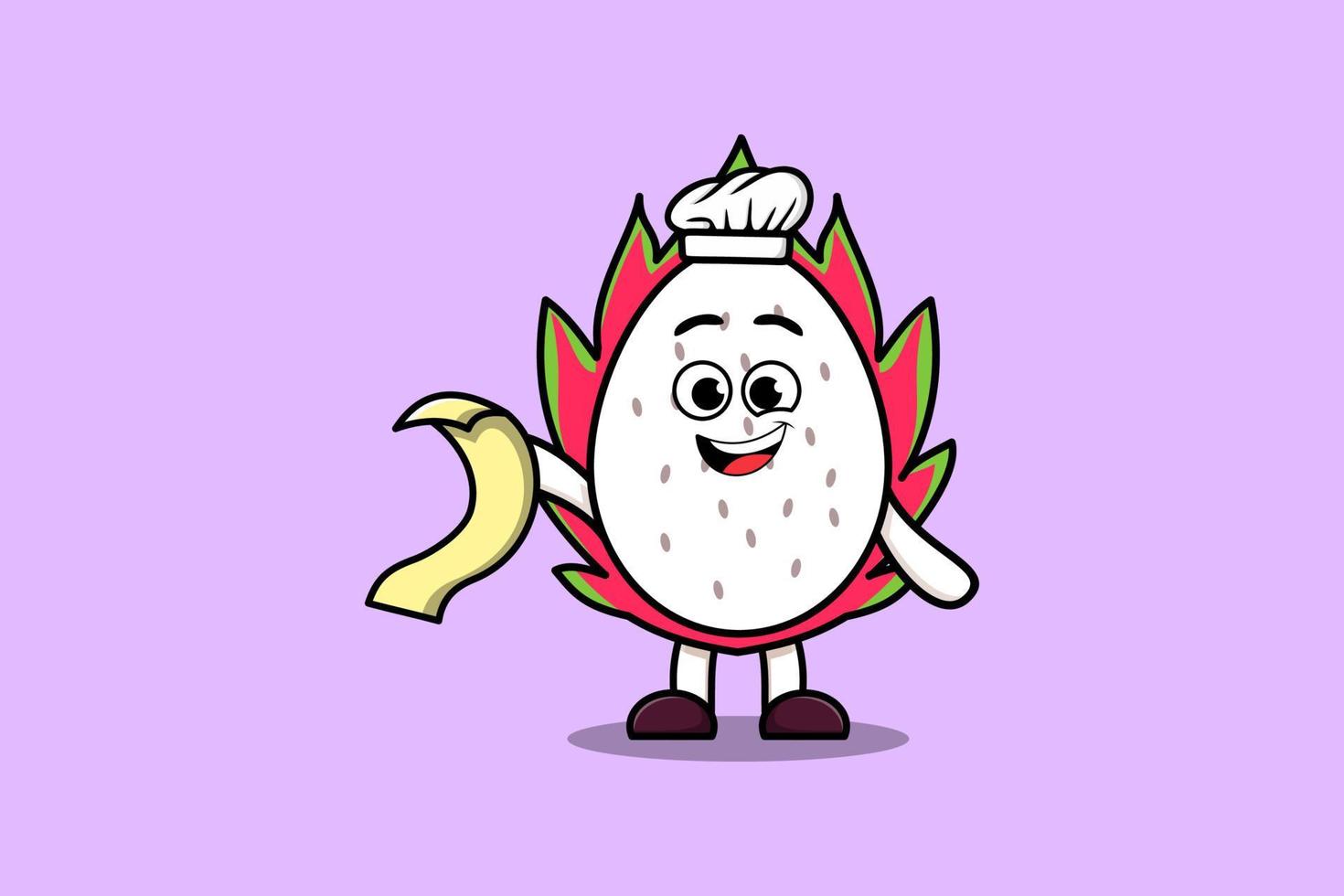 Cute cartoon Dragon fruit chef with menu in hand vector