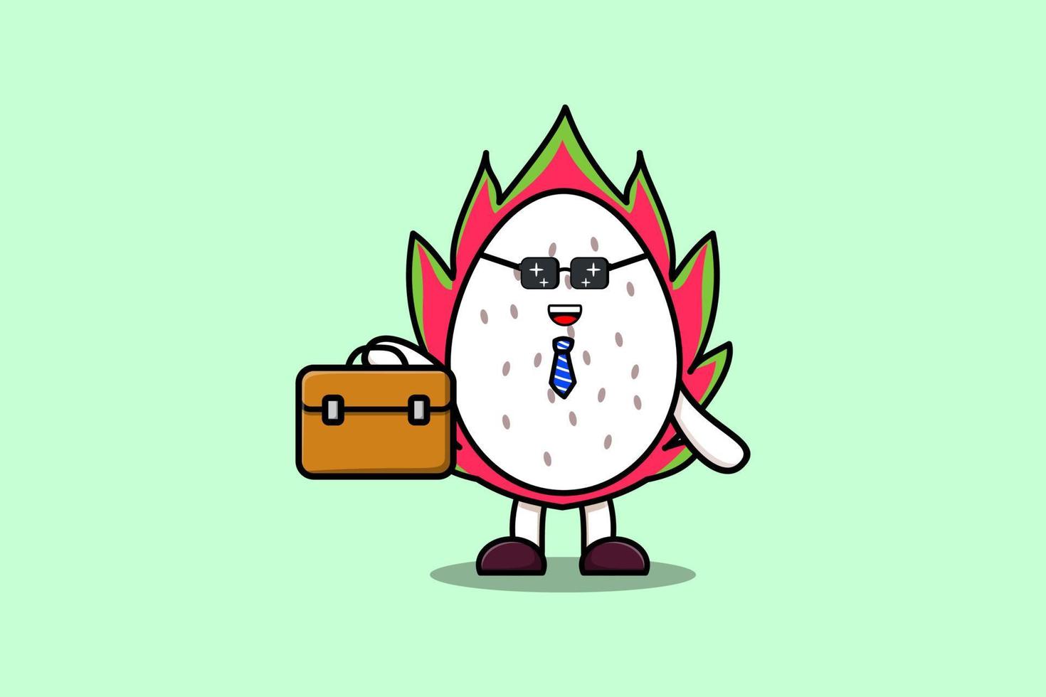 Cartoon Dragon fruit businessman holding suitcase vector